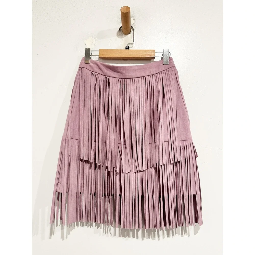 NWT Idyllwind Purple Fringe Faux Suede Skirt Size XS